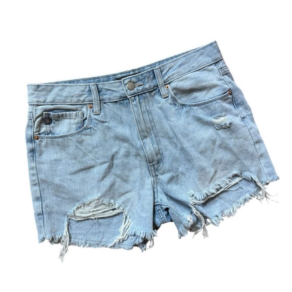 Womens Just USA Light Wash Distressed Raw Hem Denim Jean Shorts - Sz L